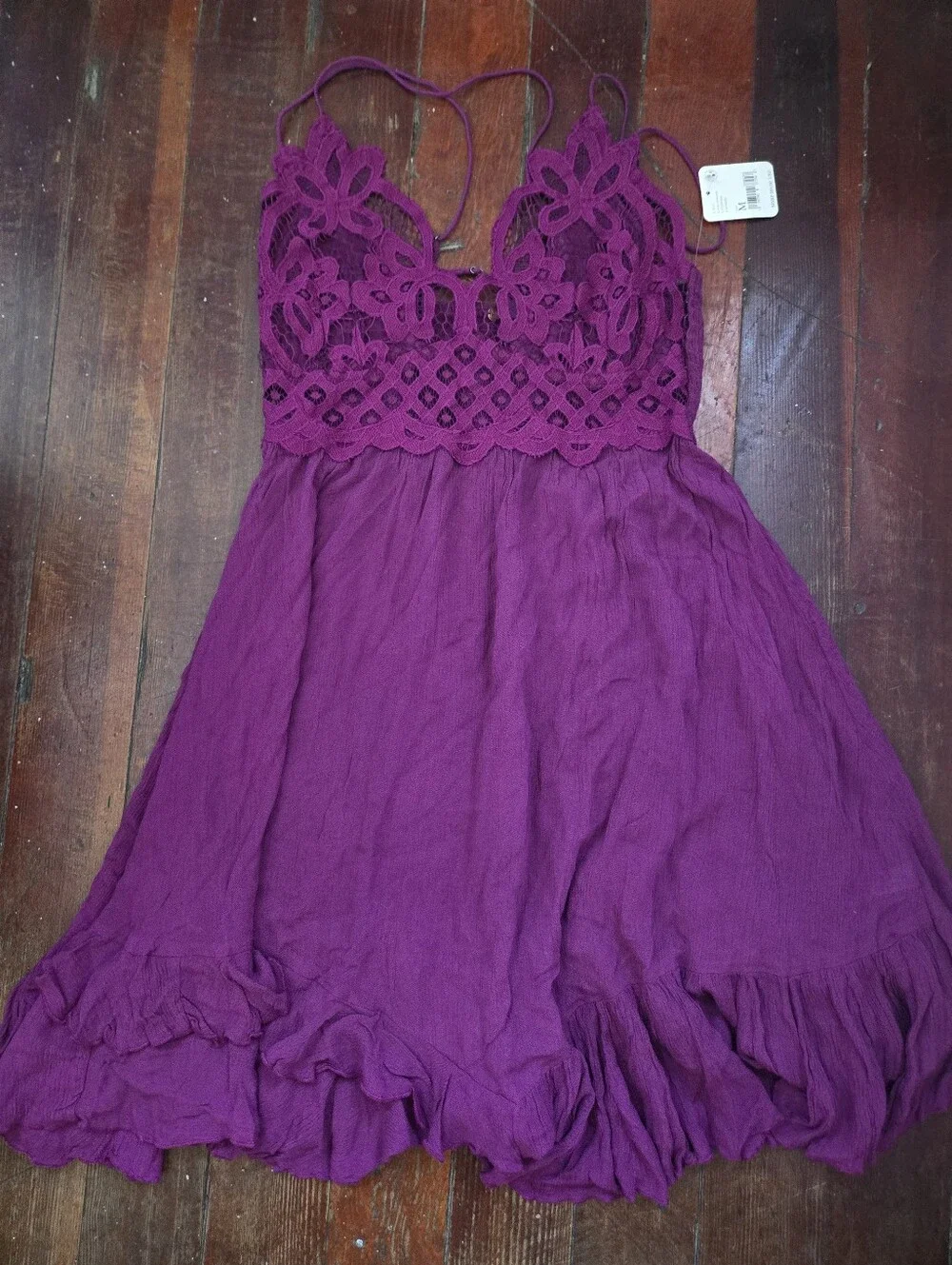 NWT Free People Adella Slip Dress in Wine Diamonds Boho Lace Mini Size M